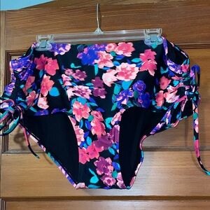 Time and Tru Floral Bikini Bottom - Black, Pink, Purple